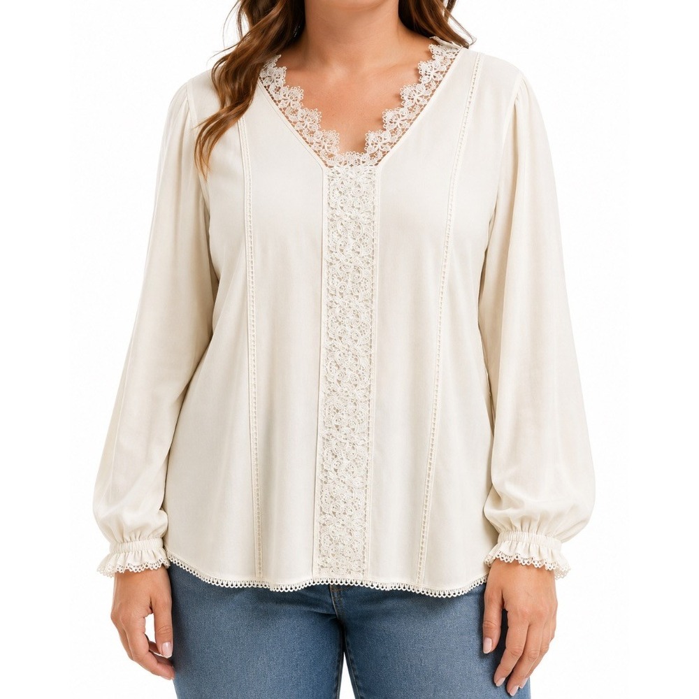 Soft Surroundings Womens Ivory Lace Trim Rayon Boho Blouse Top XL